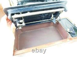 Antique 1930 Iron Singer 99 Electrified Sewing Machine Wood Case w Key & Access