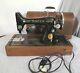 Antique 1937 Portable Electric Singer 99 Sewing Machine Bentwood Cover Ae398473