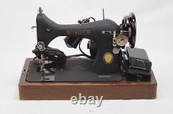 Antique 1950 Singer 128 Sewing Machine Flat Black With Case & Pedal Working