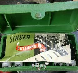 Antique 1950's Singer portable sewing Machine With case and extras