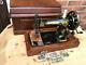 Antique 28k Old Singer Sewing Machine With Coffin Storage Case And Attachments