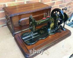 Antique Bradbury Fiddle Base Handcrank Sewing Machine