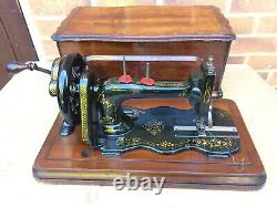 Antique Bradbury Fiddle Base Handcrank Sewing Machine