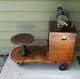 Antique Hand Crank Industrial Sewing Machine With Factory Bench & Stool On Wheels