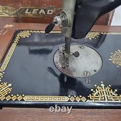 Antique Lead Sewing Machine Company Hand Crank Machine With Original Case Works