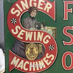 Antique Metal Singer Sewing Machine Metal Advertising Sign Calendar Holder