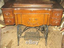 Antique New Home Wood Cast Iron Sewing Machine Castor Wheel Cart Table Singer