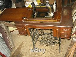 Antique New Home Wood Cast Iron Sewing Machine Castor Wheel Cart Table Singer