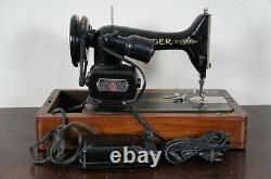 Antique Portable Singer Sewing Machine 99K Electric Bentwood Case Simanco