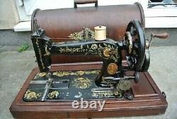 Antique SINGER 48K Sewing Machine with Case & Ottoman Carnation Decals