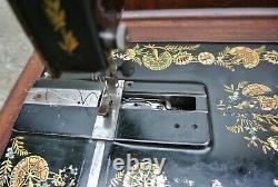 Antique SINGER 48K Sewing Machine with Case & Ottoman Carnation Decals