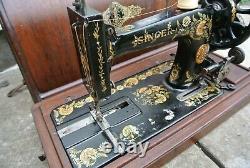 Antique SINGER 48K Sewing Machine with Case & Ottoman Carnation Decals