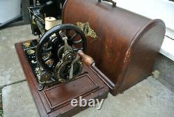 Antique SINGER 48K Sewing Machine with Case & Ottoman Carnation Decals