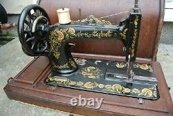 Antique SINGER 48K Sewing Machine with Case & Ottoman Carnation Decals