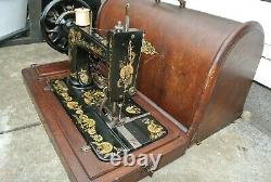 Antique SINGER 48K Sewing Machine with Case & Ottoman Carnation Decals