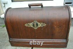 Antique SINGER 48K Sewing Machine with Case & Ottoman Carnation Decals