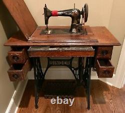 Antique SINGER GOLD ROSES Sewing Machine Model 27 28 Cabinet (Vintage 1895) Nice