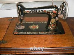 Antique SINGER RED EYE Treadle Sewing Machine Vintage 1911 in Oak Cabinet