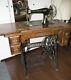 Antique Singer Sewing Machine & Treadle Oak Table Cabinet