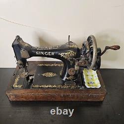 Antique Singer 128, 128K Hand Crank Sewing Machine with Rococo decals