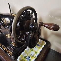 Antique Singer 128, 128K Hand Crank Sewing Machine with Rococo decals