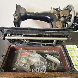 Antique Singer 128, 128K Hand Crank Sewing Machine with Rococo decals