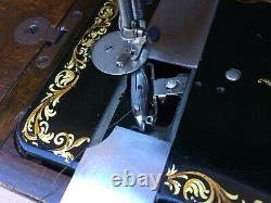 Antique Singer 128, 128K Hand Crank Sewing Machine with Rococo decals