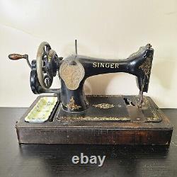 Antique Singer 128, 128K Hand Crank Sewing Machine with Rococo decals