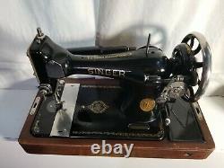 Antique Singer 128-3 AE 188053 Series Sewing Machine with light, and wooden case