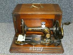 Antique Singer 12k Fiddlebase Hand Sewing Machine 1880 Wooden Case with key
