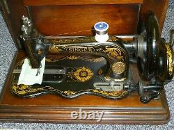 Antique Singer 12k Fiddlebase Hand Sewing Machine 1880 Wooden Case with key
