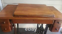 Antique Singer 15 66 201 306+Treadle Sewing Machine Table Top+4 Drawers NO BASE