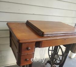 Antique Singer 15 66 201 306+Treadle Sewing Machine Table Top+4 Drawers NO BASE