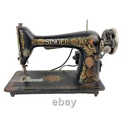 Antique Singer 1916 Model 66 Sewing Machine Red Eye With Electric Motor Working