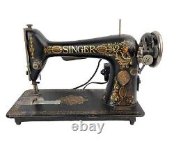 Antique Singer 1916 Model 66 Sewing Machine Red Eye With Electric Motor Working