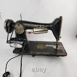 Antique Singer 1916 Model 66 Sewing Machine Red Eye With Electric Motor Working