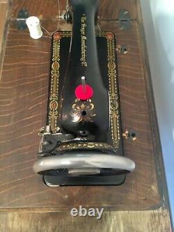 Antique Singer 66 Sewing Machine Red Eye Treadle Head & Accessories