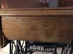 Antique Singer Black Treadle Sewing Machine with Original Cabinet