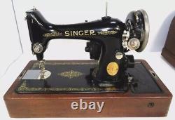 Antique Singer Electric Portable Sewing Machine with Wood Case With Crank Mint