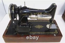 Antique Singer Electric Portable Sewing Machine with Wood Case With Crank Mint