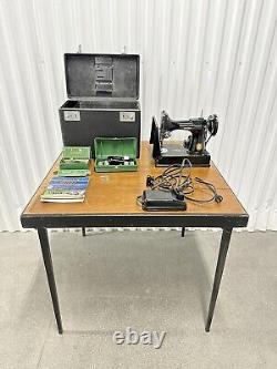 Antique Singer Featherweight 221 Portable Electric Sewing Machine with Wood Table
