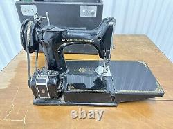 Antique Singer Featherweight 221 Portable Electric Sewing Machine with Wood Table