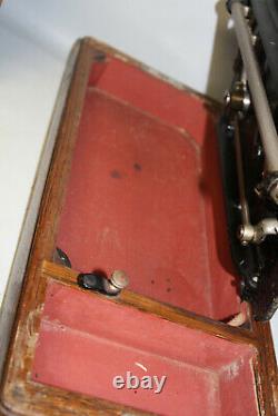 Antique Singer Model No. 28 Hand Crank Sewing Machine with Wooden Case Box