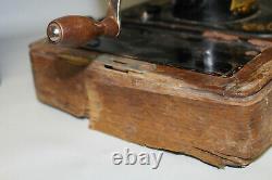 Antique Singer Model No. 28 Hand Crank Sewing Machine with Wooden Case Box