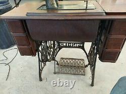 Antique Singer No. 66 Sewing Machine And Treadle Table With original manual