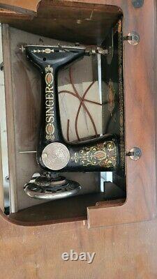 Antique Singer Red Eye No 66 Treadle Sewing Machine Original Cabinet