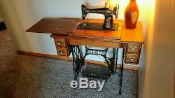 Antique Singer Red Eye Sewing Machine And Table