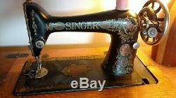 Antique Singer Red Eye Sewing Machine And Table