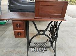 Antique Singer Sewing Machine 12 New Family, Feadle Base on Refinished Cabinet