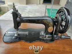 Antique Singer Sewing Machine 12 New Family, Feadle Base on Refinished Cabinet